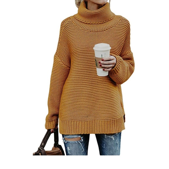 ♥︎HP ♥︎AILEEN Mustard Chunky Turtleneck Sweater - Picture 3 of 5
